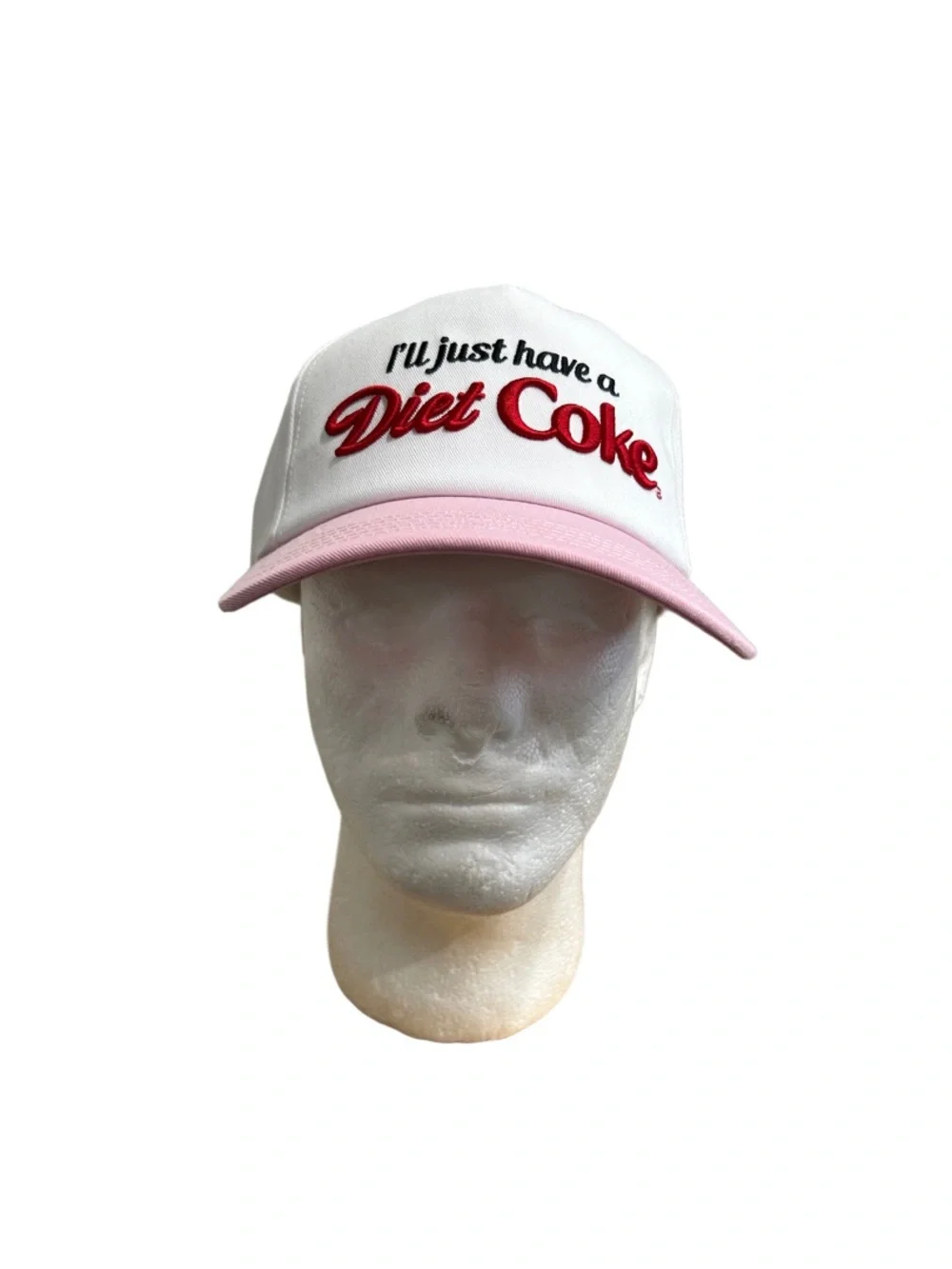 American Needle White Trucker Hat with Pink Bill and Red Embroidery